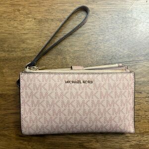 Michael Kors Blush Signature Wristlet Clutch with Gold Hardware